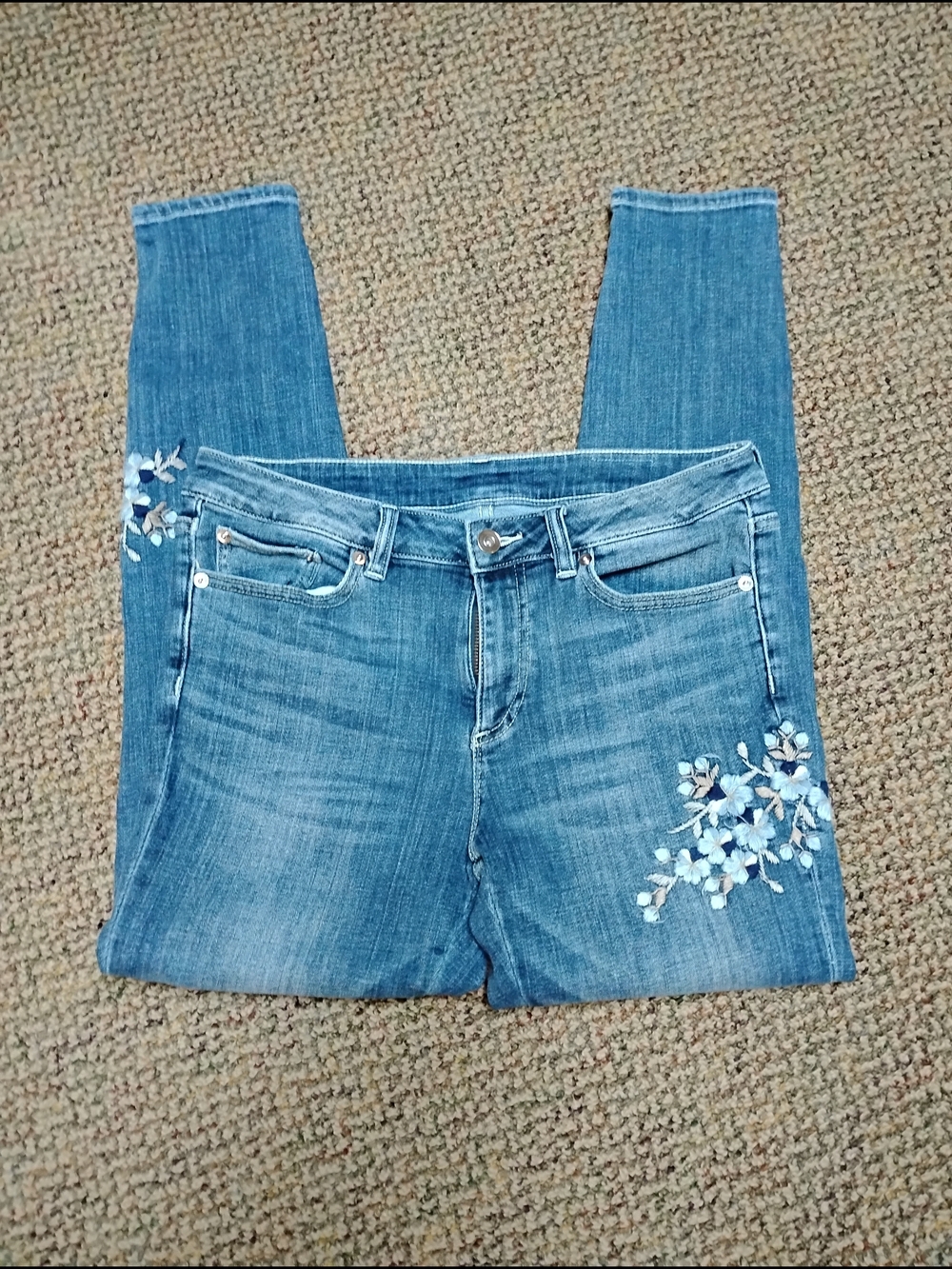 Women's Skinny Blue Embroidered Stretch Jeans